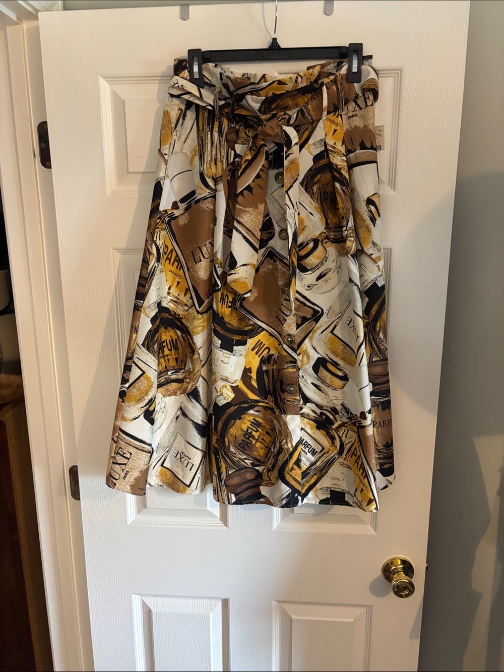 High-Waist Circle Skirt in Cream, Brown & Mustard